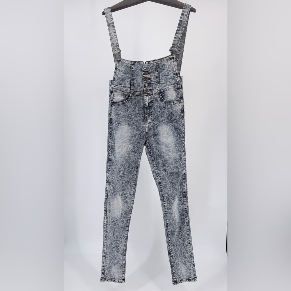 VIP Acid Wash Denim Overalls Y2K 90s Grunge Slim Fit Stretch M